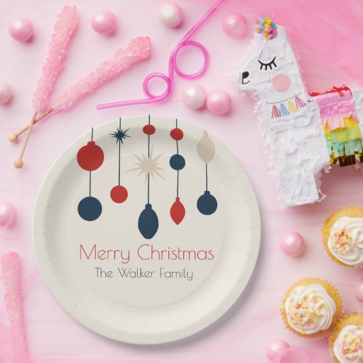 Retro Rood Blauw Ornamenten Kerstfeest Papieren Bordje (Feest)