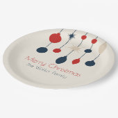 Retro Rood Blauw Ornamenten Kerstfeest Papieren Bordje (Gekanteld)