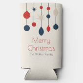 Retro Rood Blauw Ornamenten Kerstfeest Seltzer Blikjeskoeler (Achterkant)