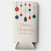 Retro Rood Blauw Ornamenten Kerstfeest Seltzer Blikjeskoeler (Voorkant)