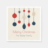 Retro Rood Blauw Ornamenten Kerstfeest Servet (Voorkant)