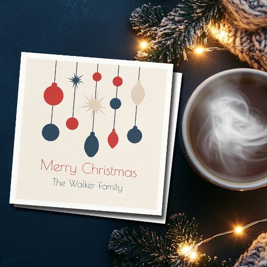 Retro Rood Blauw Ornamenten Kerstfeest Servet