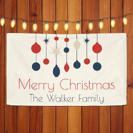 Retro Rood Blauw Ornamenten Kerstfeest Spandoek