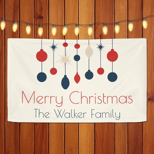 Retro Rood Blauw Ornamenten Kerstfeest Spandoek
