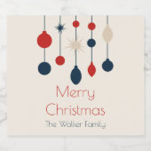 Retro Rood Blauw Ornamenten Kerstfeest Sparkling Wijnetiket (Enkel label)