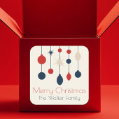 Retro Rood Blauw Ornamenten Kerstfeest Vierkante Sticker