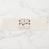 Retro Rood Blauw Ornamenten Kerstfeest Waterfles Etiket (Enkel label)