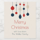 Retro Rood Blauw Ornamenten Kerstfeest Wijn Etiket (Enkel label)