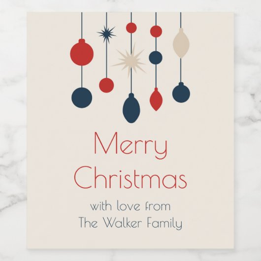 Retro Rood Blauw Ornamenten Kerstfeest Wijn Etiket (Enkel label)