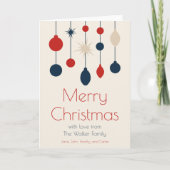 Retro Rood Blauw Ornamenten Kerstfoto Binnen Feestdagen Kaart (Voorkant)