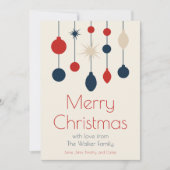 Retro Rood Blauw Ornamenten Kerstfoto Feestdagenkaart (Voorkant)