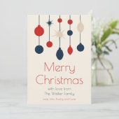 Retro Rood Blauw Ornamenten Kerstfoto Feestdagenkaart (Staand voorkant)