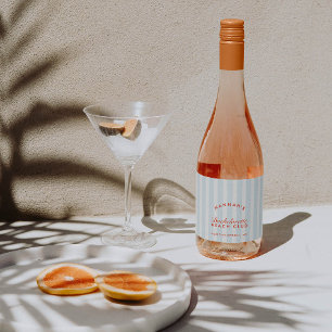 Retro Rood & Blauw Strepen Bachelorette Sparkling Wijnetiket