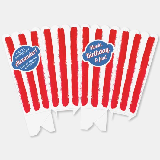Retro Rood Blauw Wit Stripe Popcorn Film Bioscoop Bedankdoosjes (Ongevouwen)