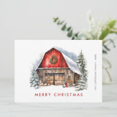 Retro Rood Boerderij Schuur Kerstboom Groet Feestdagenkaart (Staand voorkant)