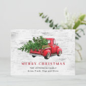 Retro  Rood Boerderij Vrachtwagen Kerstboom Boho Feestdagenkaart (Staand voorkant)