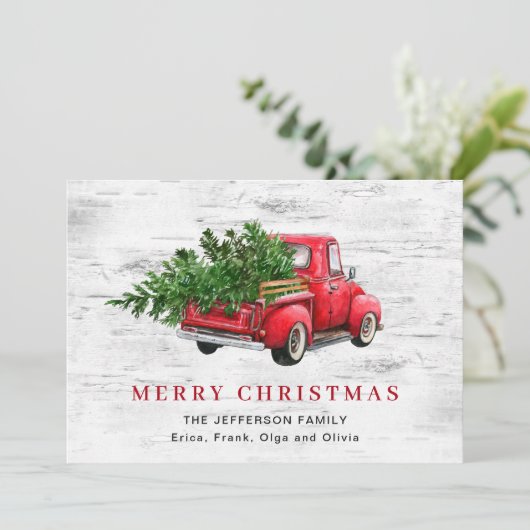 Retro  Rood Boerderij Vrachtwagen Kerstboom Boho Feestdagenkaart (Staand voorkant)