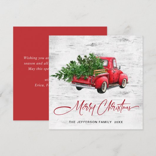 Retro Rood Boerderij Vrachtwagen Kerstboom Feestdagenkaart (Voorkant / Achterkant)