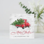 Retro  Rood Boerderij Vrachtwagen Kerstboom Feestdagenkaart (Staand voorkant)