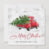 Retro  Rood Boerderij Vrachtwagen Kerstboom Feestdagenkaart (Voorkant)