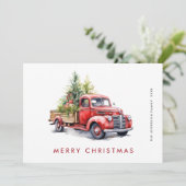 Retro Rood Boerderij Vrachtwagen Kerstboom Groet Feestdagenkaart (Staand voorkant)