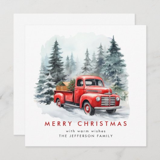 Retro Rood Boerderij Vrachtwagen Kerstboom Groet Feestdagenkaart (Voorkant / Achterkant)