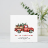 Retro Rood Boerderij Vrachtwagen Kerstboom Groet Feestdagenkaart (Staand voorkant)