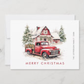 Retro Rood Boerderij Vrachtwagen Kerstboom Groet Feestdagenkaart (Voorkant)