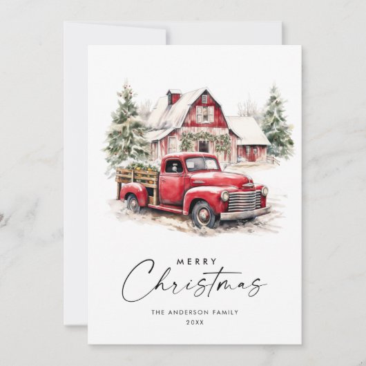 Retro Rood Boerderij Vrachtwagen Kerstboom Groet Feestdagenkaart (Voorkant)