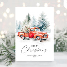 Retro Rood Boerderij Vrachtwagen Kerstboom Groet