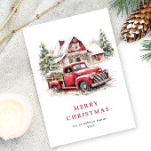 Retro Rood Boerderij Vrachtwagen Kerstboom Groet Feestdagenkaart