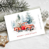 Retro Rood Boerderij Vrachtwagen Kerstboom Groet Feestdagenkaart