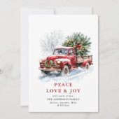 Retro Rood Boerderij Vrachtwagen Kerstboom Groet Feestdagenkaart (Voorkant)