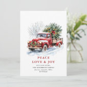 Retro Rood Boerderij Vrachtwagen Kerstboom Groet Feestdagenkaart (Staand voorkant)