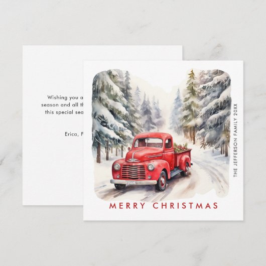 Retro Rood Boerderij Vrachtwagen Kerstboom Groet Feestdagenkaart (Voorkant / Achterkant)