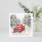 Retro Rood Boerderij Vrachtwagen Kerstboom Groet Feestdagenkaart (Staand voorkant)