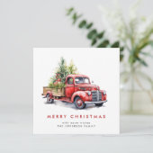Retro Rood Boerderij Vrachtwagen Kerstboom Groet Feestdagenkaart (Staand voorkant)