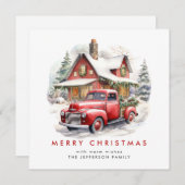 Retro Rood Boerderij Vrachtwagen Kerstboom Groet Feestdagenkaart (Voorkant / Achterkant)