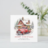 Retro Rood Boerderij Vrachtwagen Kerstboom Groet Feestdagenkaart (Staand voorkant)