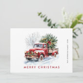 Retro Rood Boerderij Vrachtwagen Kerstboom Groet Feestdagenkaart (Staand voorkant)