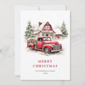 Retro Rood Boerderij Vrachtwagen Kerstboom Groet Feestdagenkaart (Voorkant)