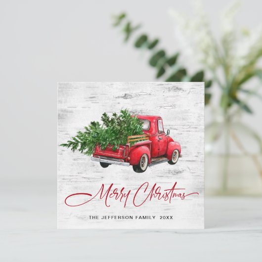 Retro  rood Boerderij Vrachtwagen kerstcadeautje Feestdagenkaart (Staand voorkant)