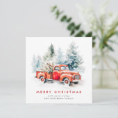 Retro  rood Boerderij Vrachtwagen kerstcadeautje Feestdagenkaart (Staand voorkant)