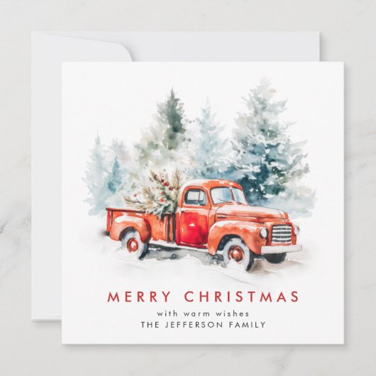 Retro  rood Boerderij Vrachtwagen kerstcadeautje Feestdagenkaart (Voorkant)