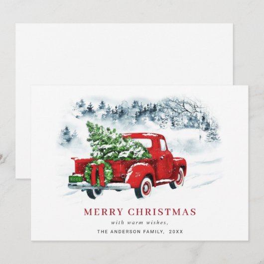 Retro  rood Boerderij Vrachtwagen kerstcadeautje Feestdagenkaart (Voorkant / Achterkant)