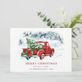 Retro  rood Boerderij Vrachtwagen kerstcadeautje Feestdagenkaart (Staand voorkant)