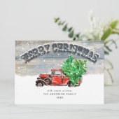 Retro  rood Boerderij Vrachtwagen kerstcadeautje Feestdagenkaart (Staand voorkant)