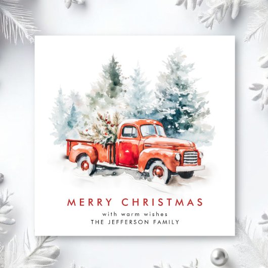 Retro  rood Boerderij Vrachtwagen kerstcadeautje Feestdagenkaart