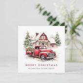 Retro rood Boerderij Vrachtwagen kerstcadeautje Feestdagenkaart (Staand voorkant)