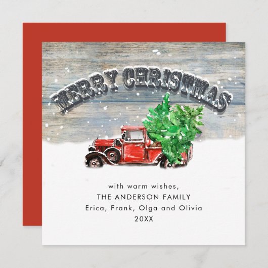 Retro rood Boerderij Vrachtwagen kerstcadeautje Feestdagenkaart (Voorkant / Achterkant)